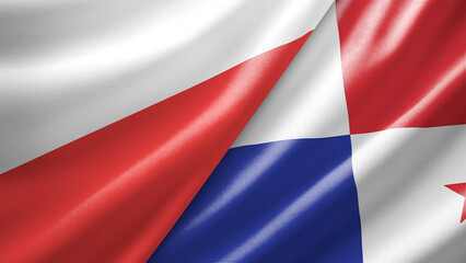 Obraz premium Poland and Panama two national flags filling the entire frame, close-up view, edge-to-edge composition