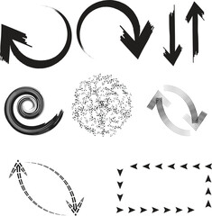 Arrows and Icons: A curated collection of graphic elements, including arrows, swirls, and icons. These elements can be used for various design needs.