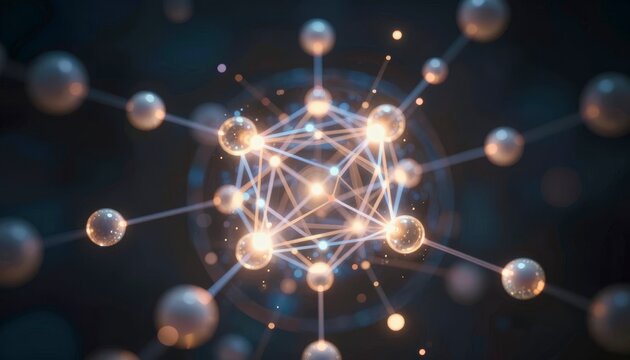 Abstract glowing molecular structure with connected spheres and lines molecule