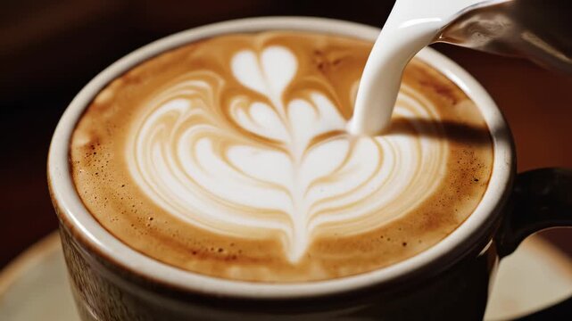 Coffee latte art being made