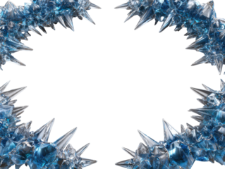 Abstract spiky blue crystal frame on black background