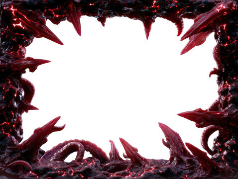 Dark framed horror border with jagged red spikes and tentacles