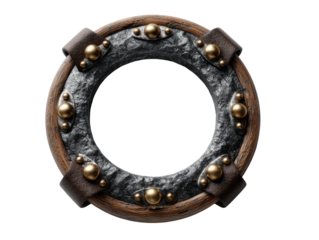 Medieval shield with leather straps and brass rivets