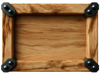 Rustic wooden frame with metal corner brackets