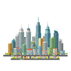 Fototapeta premium Modern Cityscape Illustration with Tall Skyscrapers and Traffic on Highway