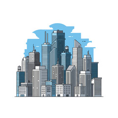 Obraz premium Modern Cityscape Skyline Illustration - Tall Buildings and Blue Sky