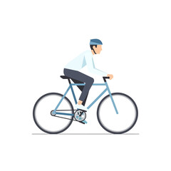Naklejka premium Man riding a bicycle, flat design, healthy lifestyle, outdoor activity, cyclist wearing helmet