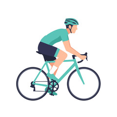 Naklejka premium Cyclist Riding Bicycle, Athletic Man in Helmet and Sportswear, Healthy Lifestyle Vector