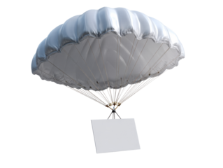 White parachute with blank banner floating in the air