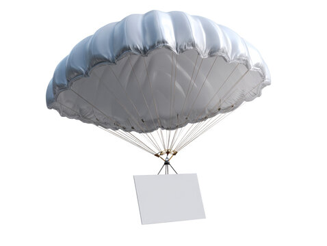 White parachute with blank banner floating in the air