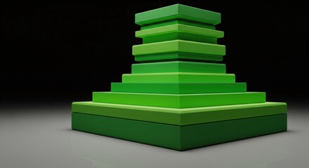 Stacked, square layers of green, rising like a pyramid, against a dark background