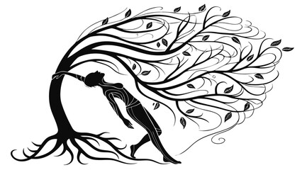 Naklejka premium Man Supporting Tree with Roots - Nature Protection, Growth & Resilience Illustration