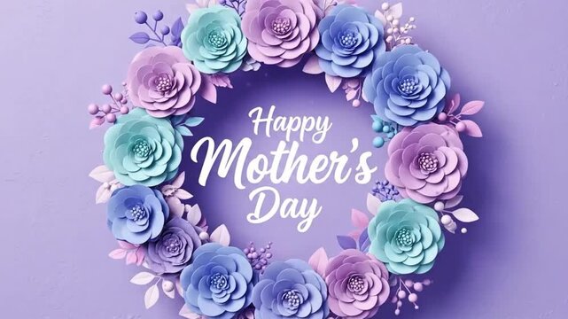 Beautiful animated paper flower wreath animation with glowing light for mothers day celebration greeting footage