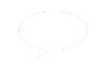 Speech bubble white neon glowing outline on transparent background, symbolizing communication, speech, chat, talk