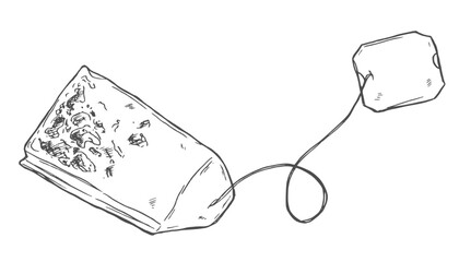 tea bag doodle hand drawn icon. Outline drawing tea bag line clipart symbol. Vector illustration