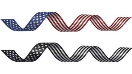 Two Twisted US Flag Ribbons Separated spiral United States