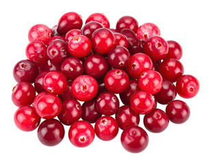 A vibrant pile of shiny red berries, with various shades, on a transparent background
