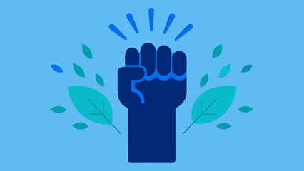Empowering Minimalist Vector Illustration Featuring a Determined Raised Fist and Leaves