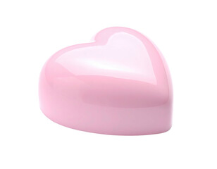 A glossy, pink, heart-shaped object on a black background, with a soft, rounded appearance
