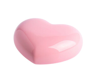A glossy, three-dimensional pink heart shape isolated on a black background, perfect for love concepts