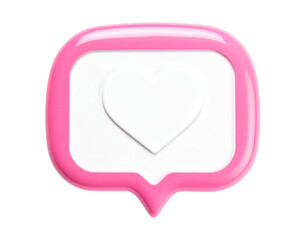 Glossy pink speech bubble with a white heart inside, against a black background