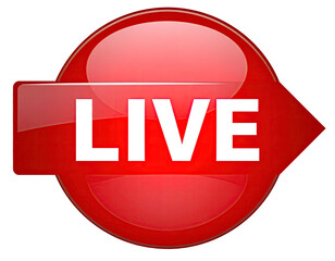 A glossy red arrow featuring the word "LIVE" in white text, perfect for promotions