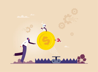 Using artificial intelligence for financial concept, robot taking money coin out off bear trap, artificial intelligence help or support on business risk, robot advisor provides financial guidance