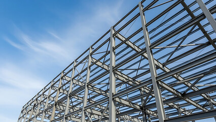Steel Framework Structure in Progress at Outdoor Location Under Clear Sky