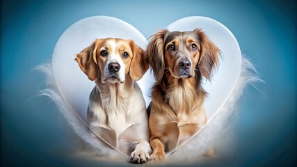 Two Dogs in Heart Frame Isolated on Transparent Background