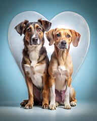 Two Puppies in Heart Shape Frame