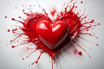 Red Heart Splatter on Transparent Background