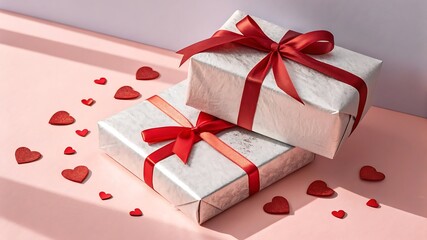 Valentines Day Gift Boxes with Red Hearts