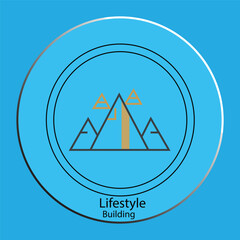 Minimalist Mountain Logo Design with Geometric Shapes on Blue Background