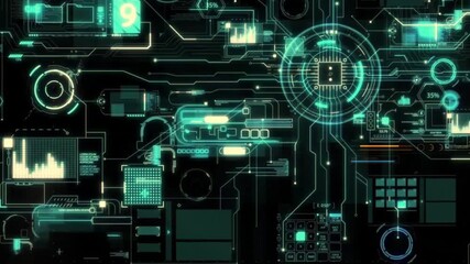 electronic circuit board HUD / futuristic tech interface - Powered by Adobe