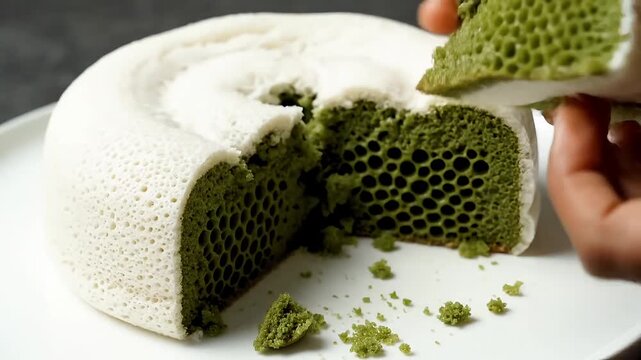 Hand holding a traditional Indian Appam on a white plate