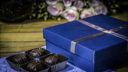 Romantic Chocolate Gift Box with Roses and Pearls