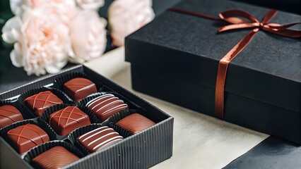 Romantic Chocolate Gift Box with Roses and Pearls