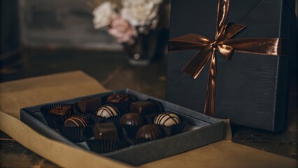 Romantic Chocolate Gift Box with Roses and Pearls