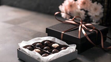 Romantic Chocolate Gift Box with Roses and Pearls