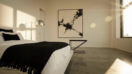 Modern Bedroom Interior With Sunlight And Minimalist Design Elements Creates Serene Ambiance