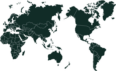 Fototapeta premium Pacific-Centered World Map Vector with Dark Minimalist Country Borders