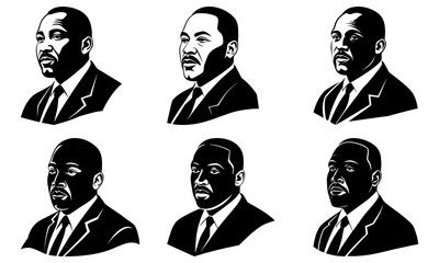 Minimalist professional black and white portrait silhouettes collection of six corporate figures