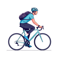 Naklejka premium Man Cycling with Backpack and Helmet - Healthy Lifestyle, Urban Commute