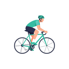 Cyclist Riding Bicycle, Sportive Man with Helmet on Road Bike, Active Lifestyle