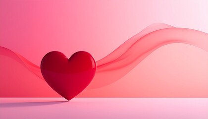 Radiant Heart: A vibrant, glossy heart rests gently on a gradient surface, its form set against elegant, flowing lines, evoking feelings of affection, passion, and warmth.