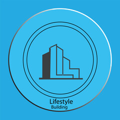 Lifestyle Building Logo Design - Modern Urban Architecture Icon in Blue Circle Frame