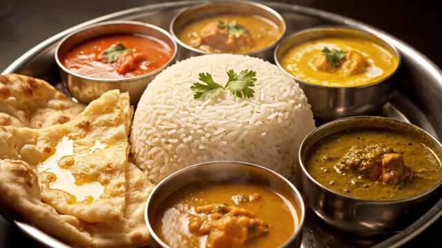 A Delicious Indian Thali Meal, a Culinary Delight of Diverse Flavors and Textures