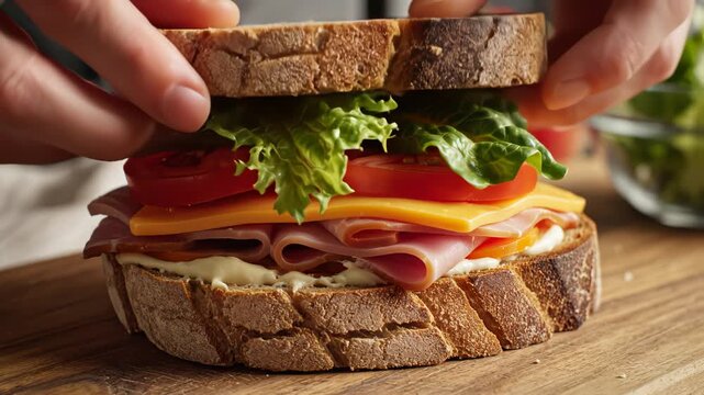 Bread slice with spread on wooden surface
