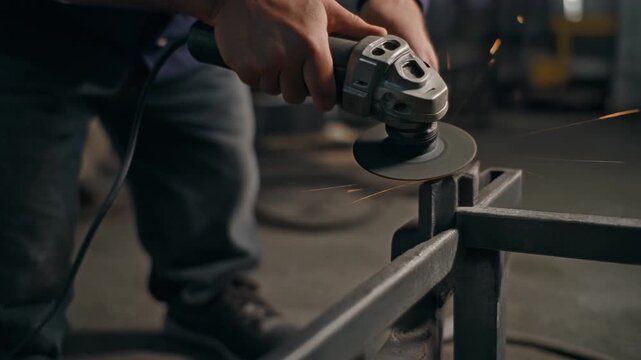 Angle Grinder in Action with Sparks Flying During Metalwork in Workshop Setting