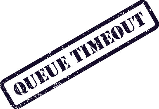 Presenting a textured purple rubber stamp with the critical message QUEUE TIMEOUT against a plain white field